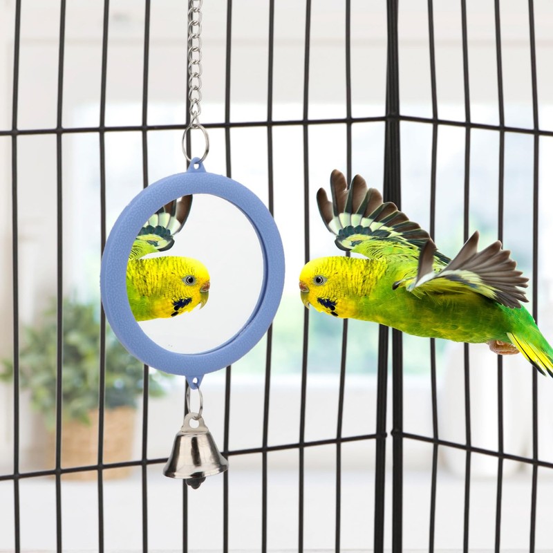 Pet Bird Mirror with Bell Interactive Parrot Toy Bird Cage