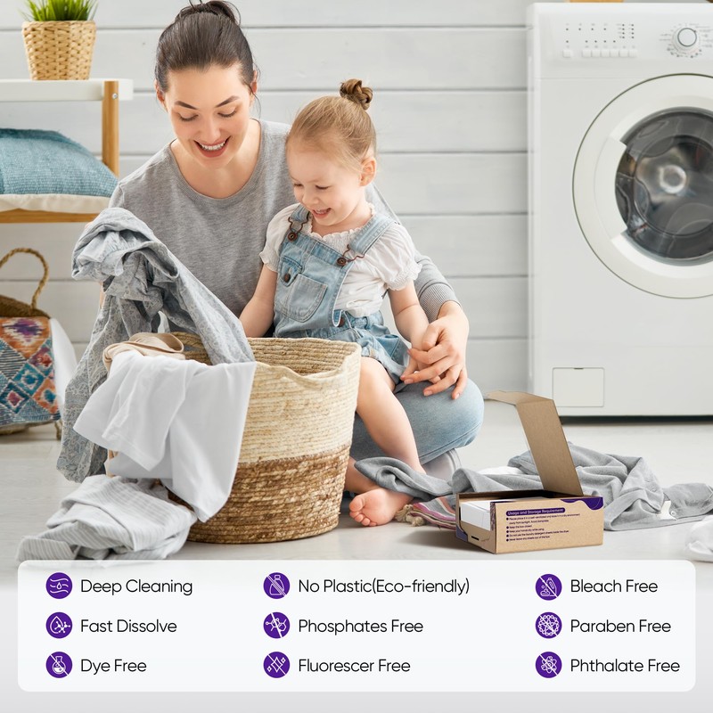 Lavender Laundry Detergent Sheets Travel Eco-friendly 300 Loads Fisroa Clothes