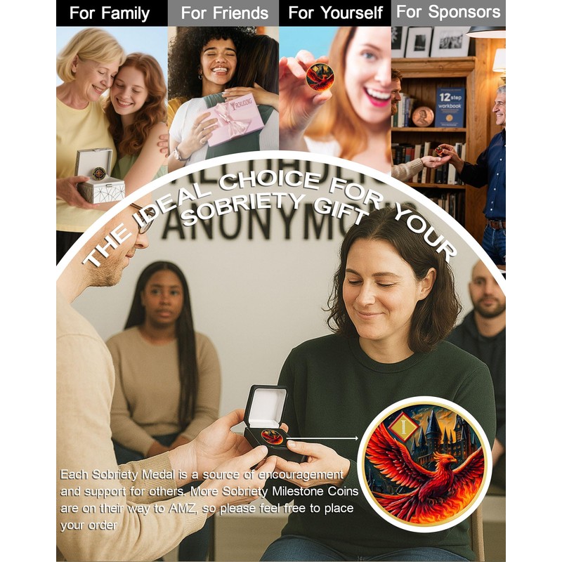 Rising Phoenix 1 Year Sobriety Coin, Compass to Guide The