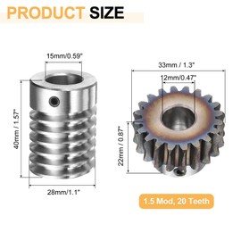 sourcing map #45 Steel Worm Gear Set 20T 1.5 Module 20:1 Reduction Rate, Right Rotation Drive Gear Box Wheel Reduce Transmission Part (Gear-12mm Bore 33 mm OD, Rod 15mm Bore)