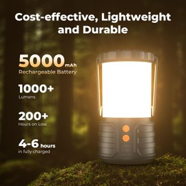 Camping Lantern,5000mAh Rechargeable Battery Emergency Lights for Power Outages,3 Colors,IPX4 Waterproof Portable Flashlight Camping Tent Light for Home or Hurricane Hiking,1 Pack