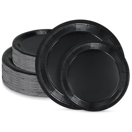 LIKAJON 100 Pcs Black Paper Plates, 25 Pcs 9 Inch and 25 Pcs 7 Inch Disposable Dessert Plates for Valentines,Tea Party, Baby Shower, Birthday, Wedding, Graduation, Picnic, BBQ, Party