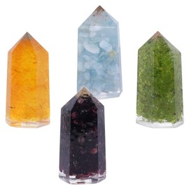 SUNYIK Chip Stone Healing Crystal Points Wands, Single Point Self Standing Prism for Reiki Chakra Meditation, Rock Quartz Aquamarine Peridot Garnet 2 inches, Pack of 4