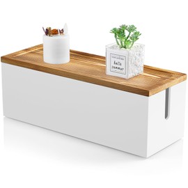 Bivvclaz Large Cable Management Box, Wooden Cord Organizer Box for Desk, Floor, Office to Hide Extension Cords Power Stripes Surge Protectors Chargers Wires, White
