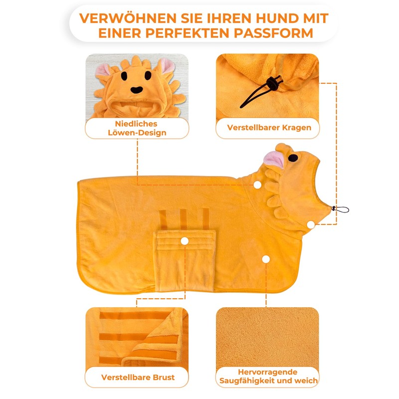 Bibykivn Bathrobe for Dogs, Microfibre Dog Bathrobe, Adjustable Collar with