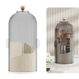 YouNuo Makeup Brush Holder, 360° Rotating Make up Brushes Organizer with Lid, Clear Cosmetic Tools Organizer Storage Case for Vanity Desktop Bathroom Countertop, Clear Black