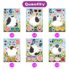 DUJAA 24 PCS Cows Stickers for Kids, Make-a-face Sticker Sheets Make Your Own Farm Animal Sticker for Kids Party Favor Supplies Craft