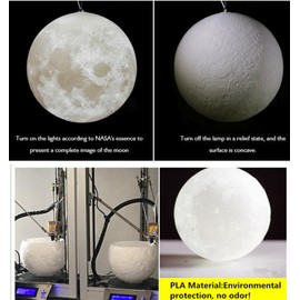 KRUIHAN 3D Moon Pendant Light, 22 cm, White, Ceiling Mount, LED, for Dining Room, Restaurant, Bar, Living Room, Bedroom Lamp