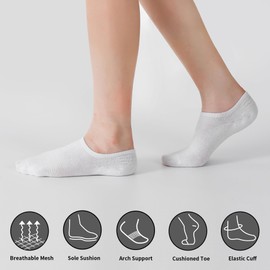 Loucey No Show Socks Invisible Socks Men Women Cushioned Low Cut Ankle Socks for Running Gym Hiking, 9 Pairs(White Large)