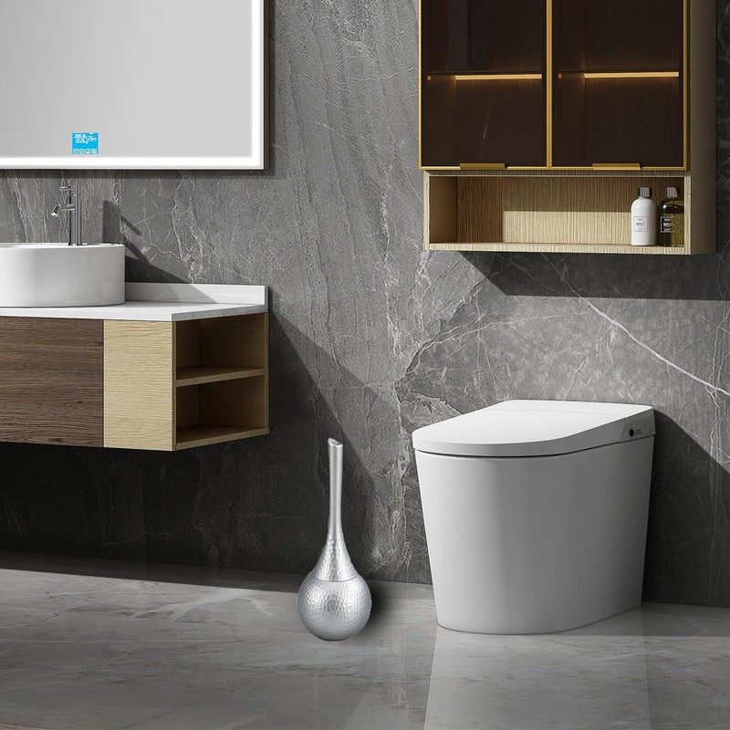 Kobizpanda Silver Toilet Brush and Holder Set, Brushed Nickel Modern