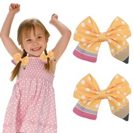Pencil Hair Bow Clips for Girls Back to School Hair Accessories Yellow Bows Polka Dot Hairpins Back to School Supplies Yellow Pencil Clips for Kindergarten Students Toddler Teacher 2Pcs