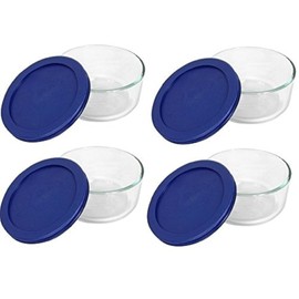 Pyrex (4 7200 2-Cup Glass Bowls and (4) 7200-PC Dark Blue Lids (4 Pack)
