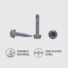 (Pack of 200) DIN 7504 K Galvanised Steel 4.8 x 25 mm Screws Self Drilling Tapping Screw Hex Washer Head Self Tapping (200, 4.8 x 25 mm)