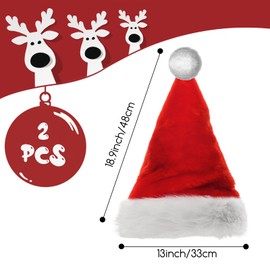 Jsdoin Adult Santa Hat, 2 Pack Christmas Hat for Adults Unisex Classic Velvet Comfort Extra Xmas Holiday Hat Thicken Santa Claus Fancy Dress Accessory for Christmas New Year Party Supplies（Adults）