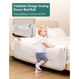 BABELIO Bed Rail for Toddlers, 59" Wide Swing Down & Adjustable Height Toddler Bed Rails, Baby Bed Rail Guard for Kids/Elderly/Adults, Baby Side Rails for Twin/Full/Queen/King Size Bed