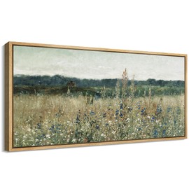 MUDECOR Extra Large Framed Canvas Print Wall Art Rustic Field and Wildflowers Countryside Nature Wilderness Antique Retro Fine Art Illustrations Decorative Colorful Multicolor for Bedroom - 60"x30"