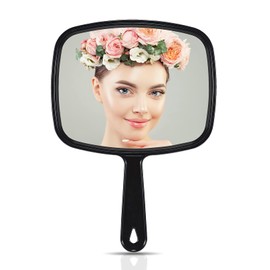 MIRRORNOVA Hand Mirror, Barber Hairdressing Handheld Mirror with Handle for Salon, Square, Black, Medium