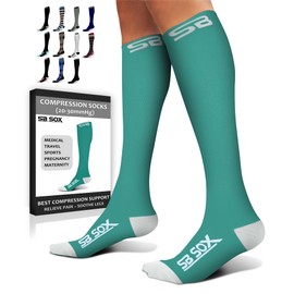 SB SOX SB SOX Compression Socks for Men & Women (20-30 mmHg) - Best Support Stockings for Travel, Medical, and Sports - Perfect for Everyday Wear (Small, Green/White)