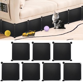 Under Couch Bed Blocker for Pets,7pcs Toy Blockers for Under Furniture Keep Dog/Cat Off Couch Double Fixation Durable Detachable Pet Blocker,82.7" L 11.8" H, Black
