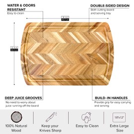 Acacia Rect. Herringbone design Chopping board, side grooves, deep well, 18X12X1”