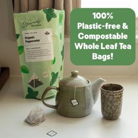 Heavenly Tea Leaves Organic Jasmine Green (50 Pyramid Tea Bags), Bulk Compostable Green Tea Sachets - 100% Plastic Free, Premium Quality, Whole Tea Leaves in a Convenient Tea Bag