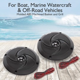 Low-Profile Waterproof Marine Speakers - 240W 6.5 Inch 2 Way 1 Pair Slim Style Waterproof and Weather Resistant Outdoor Audio Stereo Sound System, for Boat, Off-Road Vehicles - Pyle (Black)