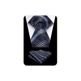 HISDERN HTC-06S Men's Necktie, Chief Set, 35 Patterns, Animal Pattern, Striped, Checkered Pattern, Business, Formal, Formal Dress, Gift, 30 blue (check)