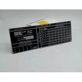 SOUTH BEND LATHE PLATE 13" THREADING CHART TAG 7 7/8" X 2 3/4" Chart No. 1541T - Black