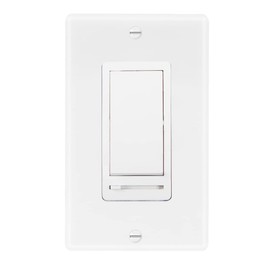 Maxxima LED Slide Dimmer Rocker Switch - 3-Way/Single Pole Compatible, Decorative Electrical Light Switch, 600 Watt Max, LED Compatible for Indoor Home Use, Wall Plate Cover Included - White