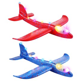 NUOBESTY Large Throwing Foam Plane LED Light Aeroplane Toy Glider Aeroplane Model Outdoor Flight Game Throwing Plane Toy Pack of 2