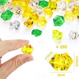 MUYAPAY Pack of 150 False Crushed Ice Rocks, DIY Imitation Ice Cubes, Acrylic Crystal Stones, Clear Coloured Stones, Diamond Crystal Gemstones for Vase Filling, Wedding Decoration (Yellow/Emerald