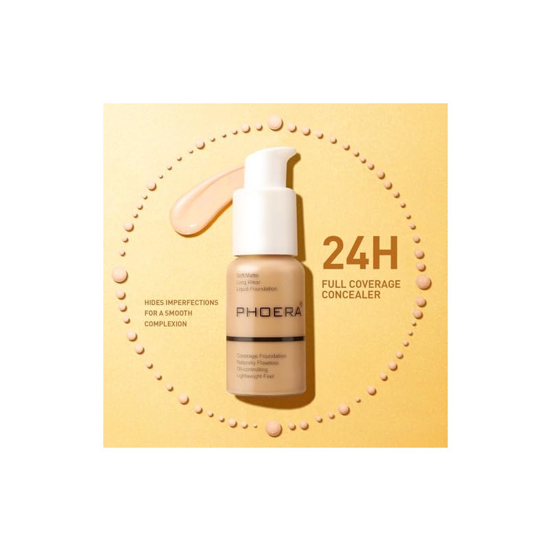 Base de maquillaje para el rostro PHOERA,Base de maquillaje naturalmente