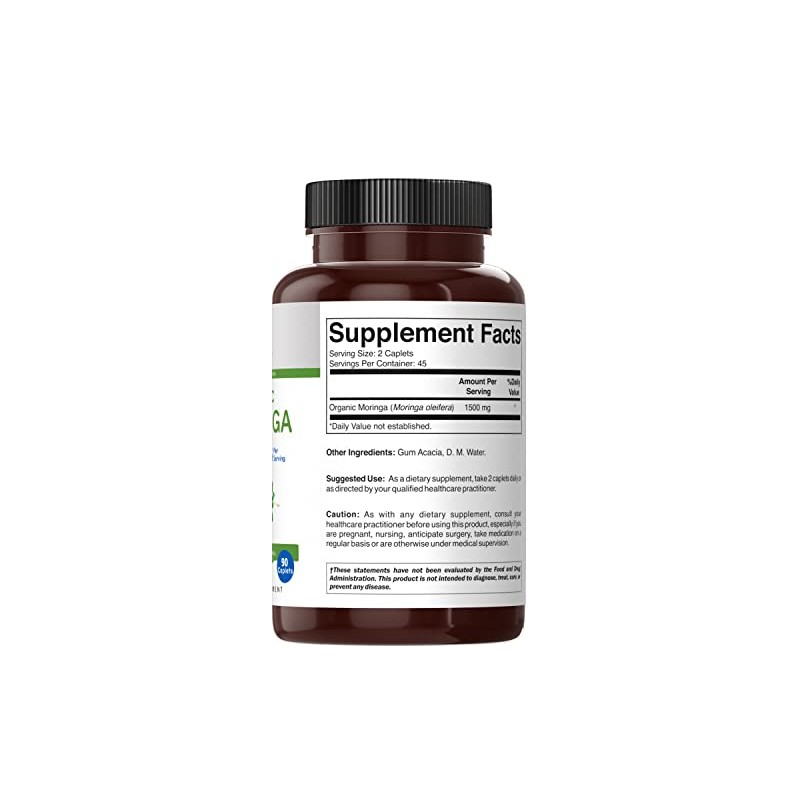 Organic Moringa 1500mg, 45 Servings, Vegetarian, Gluten Free, 90 Vegetarian