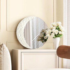 NAIADLYFrameless Round Decorative Bathroom Mirror Vanity Mirror, for Wall Decoration, for Bathroom Living Room Bedroom Hallway Entrance Hall Modern Elegant Shape (11.8X11.8inch/white3)