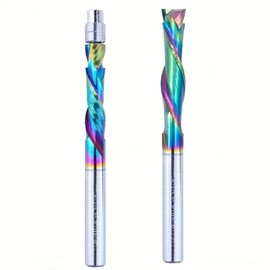 HADTK 2 PCS Up Down Compression Spiral Flush Trim Router Bit, 1/4" Shank Solid Carbide CNC End Mill, UP&Down Cut Spiral Router Bits with Bottom Bearing for Wood Carving Engraver Milling Cutters