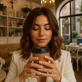 24PCS Blue Yellow French Tip Press on Nails, Short Square False Nails for Women, Stylish French Design for Everyday Glam Colorful Minimalist Modern Pastel Press on (Green Yellow)