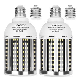 2 Pack 800W Equivalent Led Corn Light Bulb, 8000 Lumen 5000K Daylight White 80W LED Corn Bulb, AC85-265V, E26/E39 Base LED Bulbs for Outdoor Indoor Warehouse Garage Basement Backyard Factory Barn