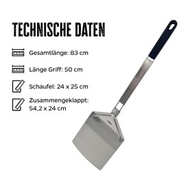 Grillfürst XXL Pizza Server Stainless Steel Folding Pizza Peel with Extra Long Handle for Pizza, Bread, Tarte Flambée and Much More, Pizza Peel with an Area of 24 x 25 cm