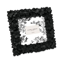 Laura Ashley 4x4 Black Flower Textured Hand-Crafted Resin Picture Frame w/Easel & Hook for Tabletop & Wall Display, Decorative Floral Design Home Décor, Photo Gallery, Art (4x4, Black)