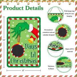 WhatSign Christmas Advent Calendar 2024-8" x 12" Christmas Countdown Calendar Sign Days Till Christmas Countdown Advent Calendar Christmas Hanging Sign Xmas Decor Gifts for Kids Teens Adults