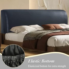 Bed Headboard Covers, PU Leather Bed Headboard Cover, All-Inclusive Headboard Cover, Universal Dustproof Protective Cover, Stretchy Headboard Cover for Upholstered Bedroom Headboard (Black, 150 cm)