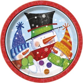 Unique Party 47625 - 23cm Snowman Buddies Christmas Party Plates, Pack of 8