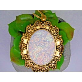 Fancy Fox Boutique Victorian Gold Necklace Pendant Moonstone Simulated Opal Large Cameo Birthday