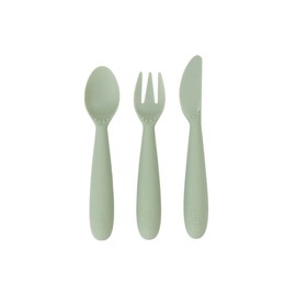 ezpz Happy Utensils - 24 Months+ (Sage) - BPA Free Toddler Utensils - Fork, Spoon and Knife for Toddlers and Preschoolers - Kids Utensils for Self-Feeding Development