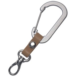 Highstyle Keychain, Tochigi Leather & Lightweight Aluminum Carabiner + Minascan SMK Club Type Key Chain, grey/camel