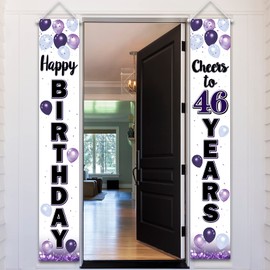 LASKYER Happy 46th Birthday Purple Door Banner - Cheers to 46 Years Old Birthday Front Door Porch Sign Backdrop,46th Birthday Party Decorations.
