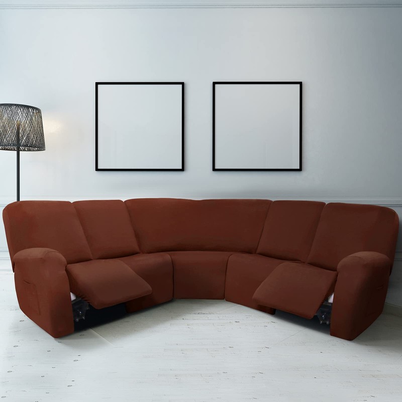 Peryiter 7 Pcs L Shape Sectional Recliner Sofa Covers 5