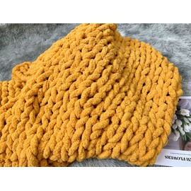 Chunky Knit Chenille Yarn for Hand Knitting Blankets, Super Soft Big Jumbo Blanket Yarn (Dark Yellow)