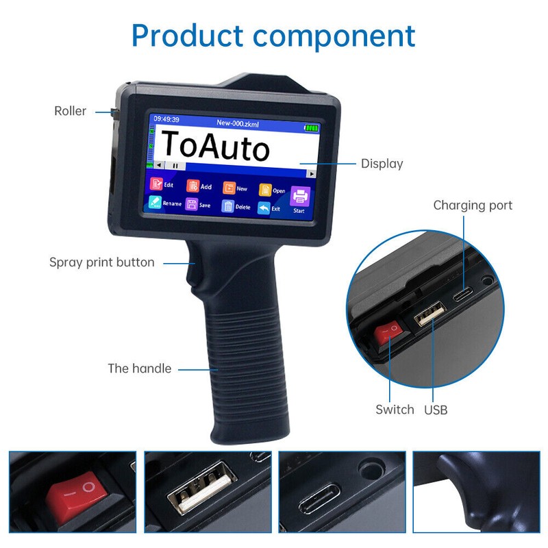 ToAuto Handheld Inkjet Printer For Clothes Metal Plastic Glass 360°