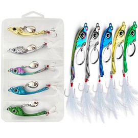 Yixinly 5 Piece Jig Spinner Set 15g in Bait Box, Fishing Metal Spoon Bait Spinner Lead Head Spinner for Perch Pike Zander Chub, Fishing Lure for Freshwater and Saltwater (5 Colours)